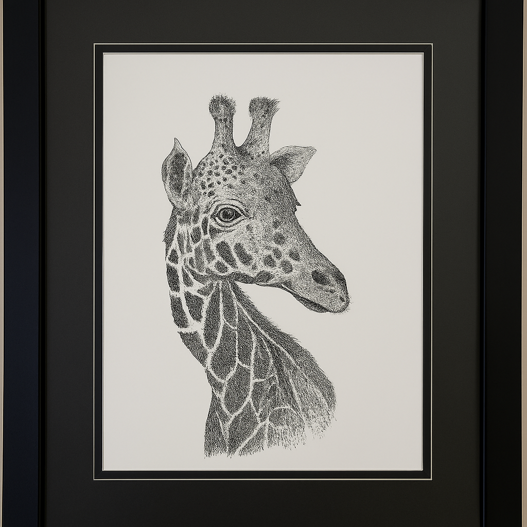 Giraffe Portrait Black-and-White – Framed Print
