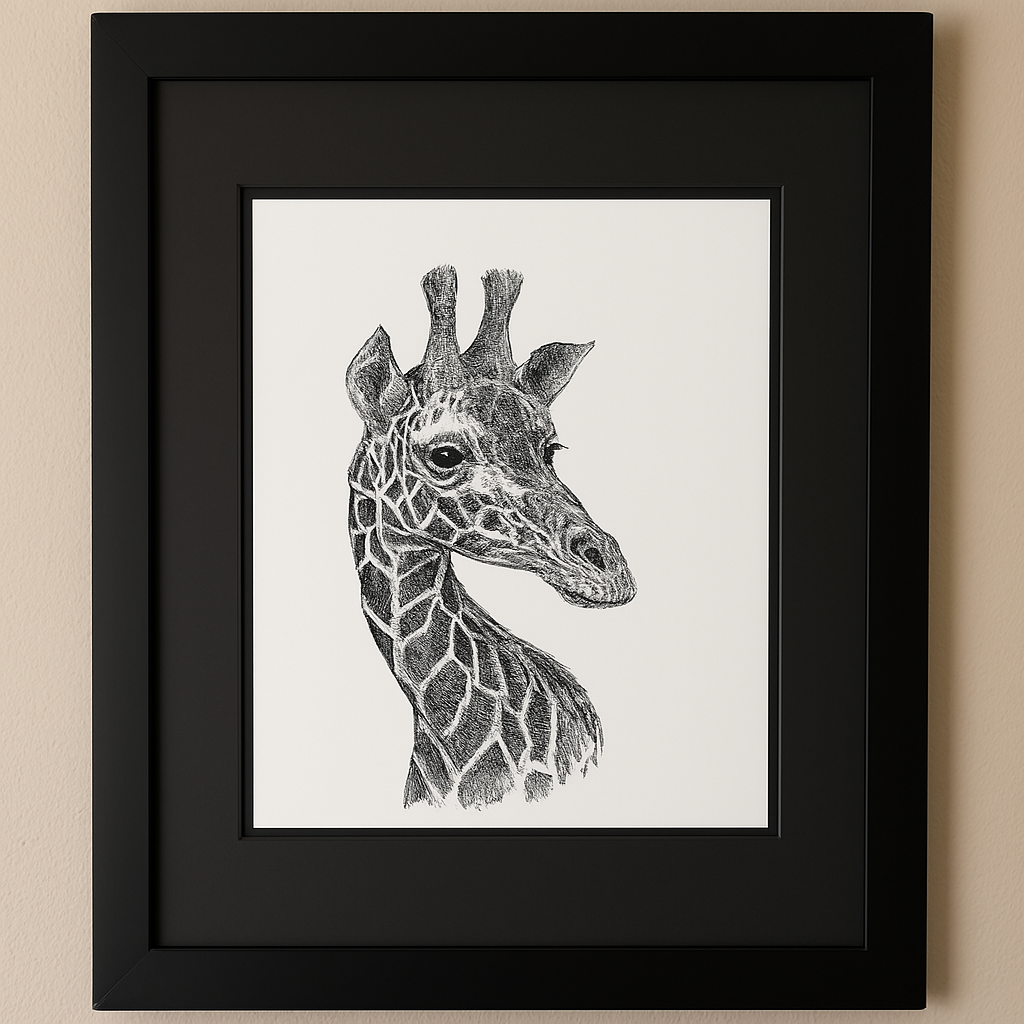 Giraffe Portrait Black-and-White – Framed Print