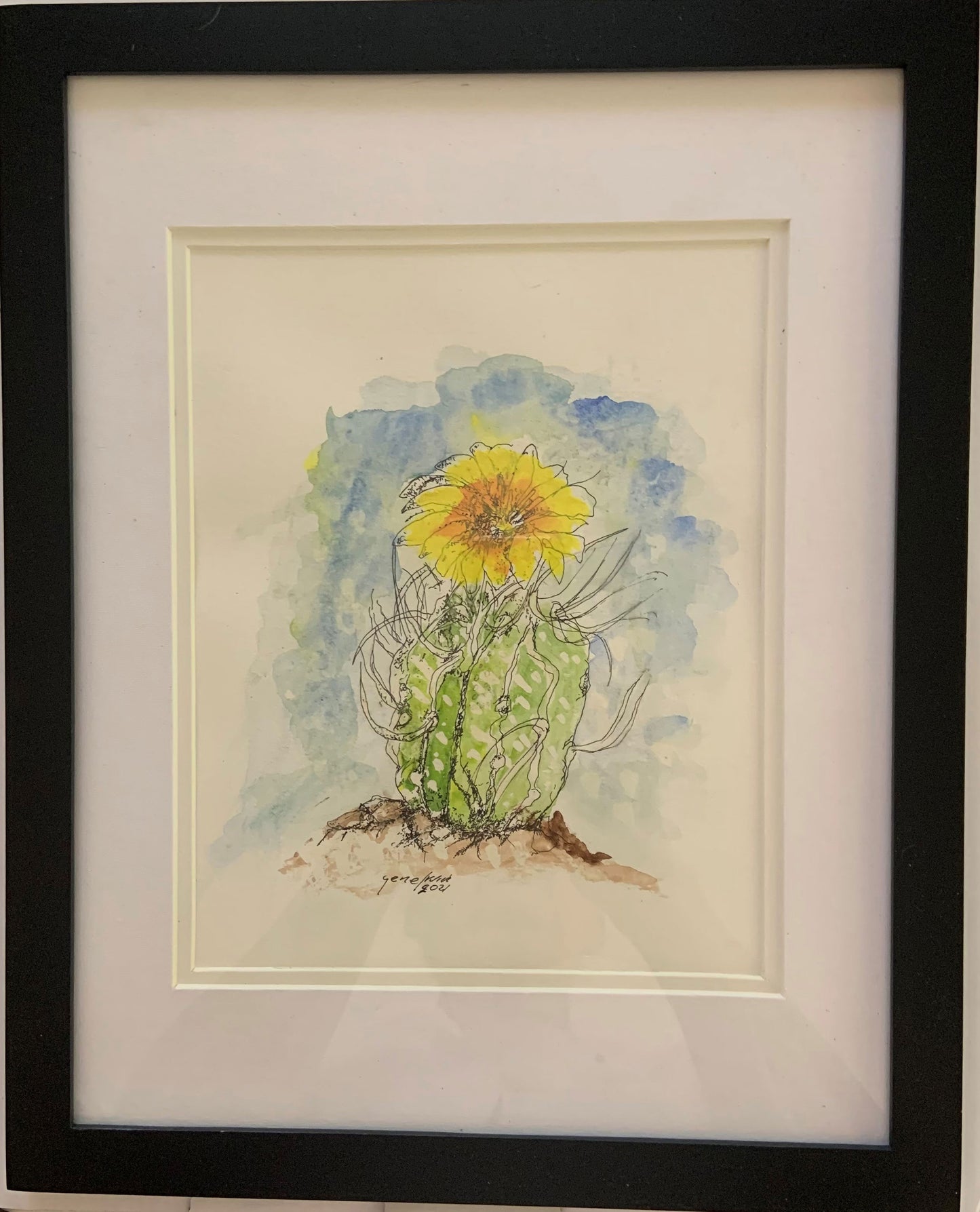 Yellow Cactus Flower Original - Gene's Pen & Ink