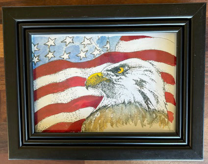 Bald Eagle American Flag Black Ridged Frame