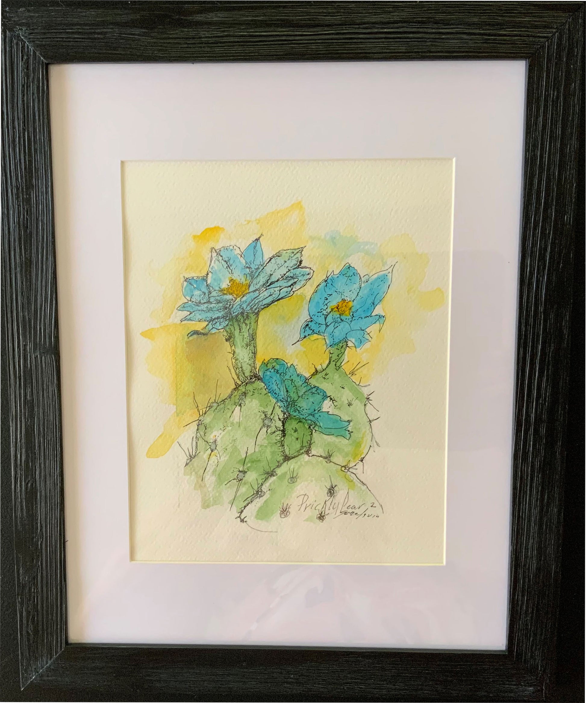 Prickly Pear Cactus Flower Blue Original - Gene's Pen & Ink