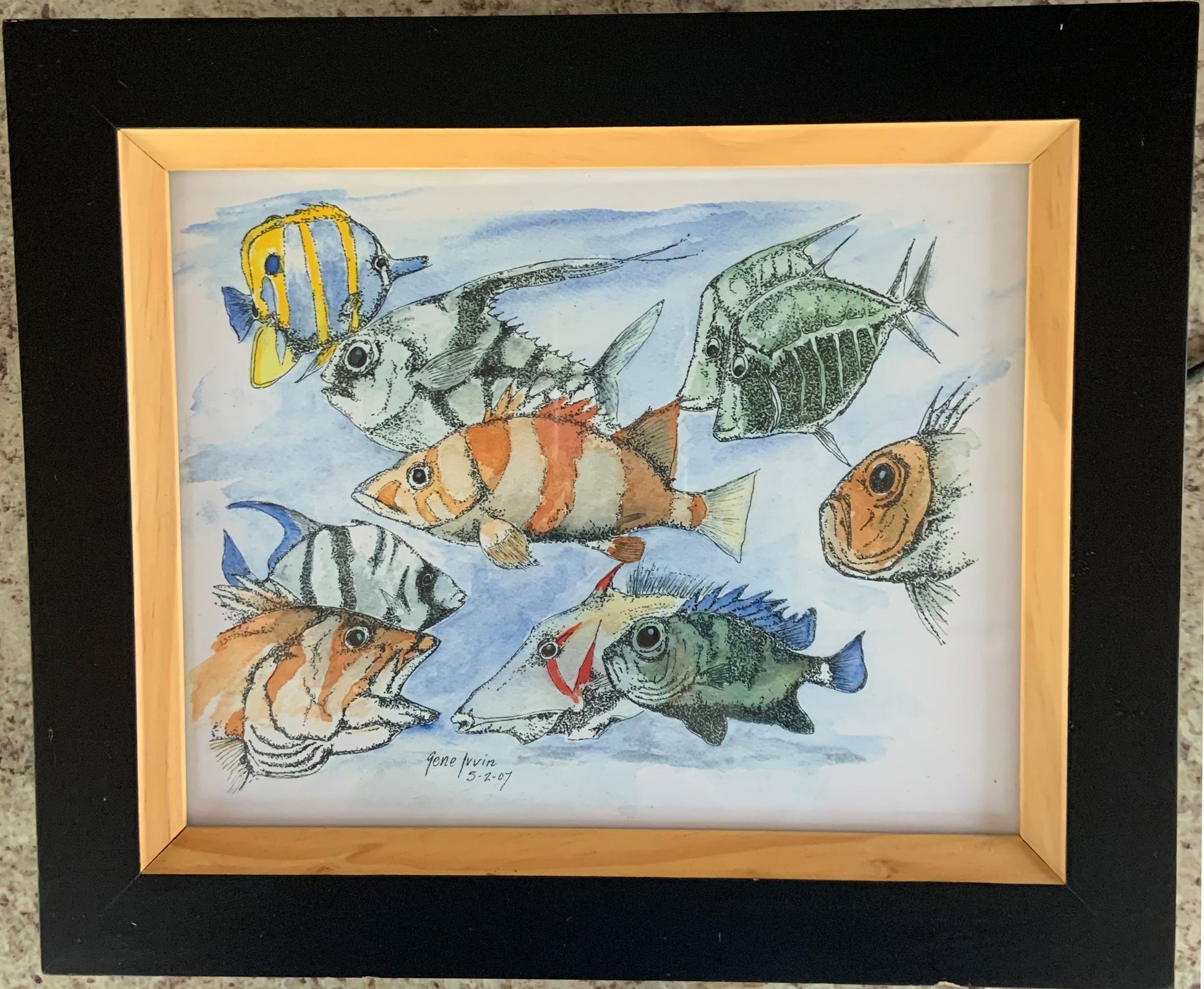 School of Fish Framed - Gene's Pen & Ink