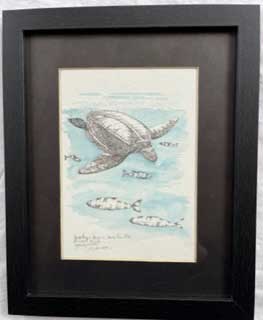 Leatherback Sea Turtle with Pilot Fish Original - Gene's Pen & Ink